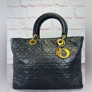 Authentic Christian Dior Vintage Lady Dior Quilted Cannage Tote